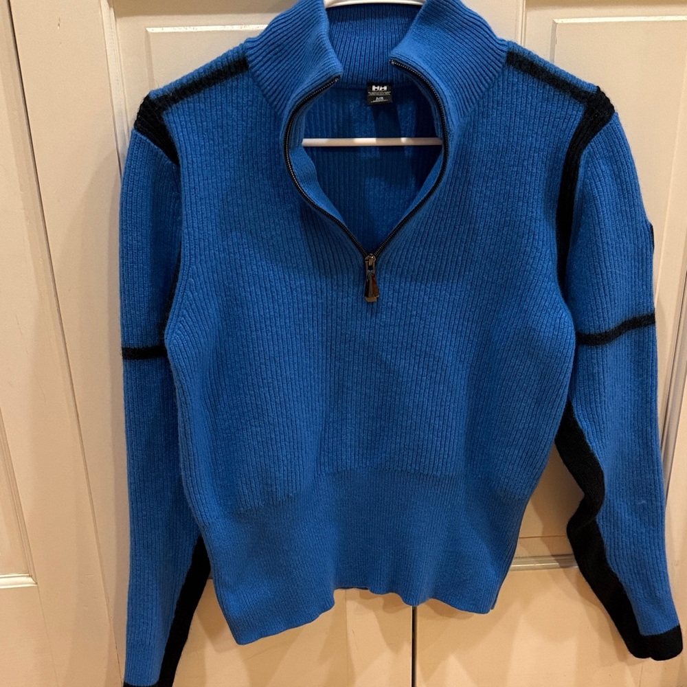 Helly Hansen Women's Blue Zip-Up Sweater with Black Accents
